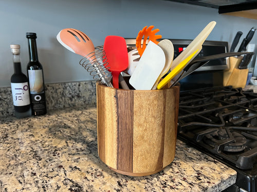 Aalborg, Denmark Acacia Wood Rotating Lazy Susan Utensil Holder | 2 Sizes | Kalmar Home