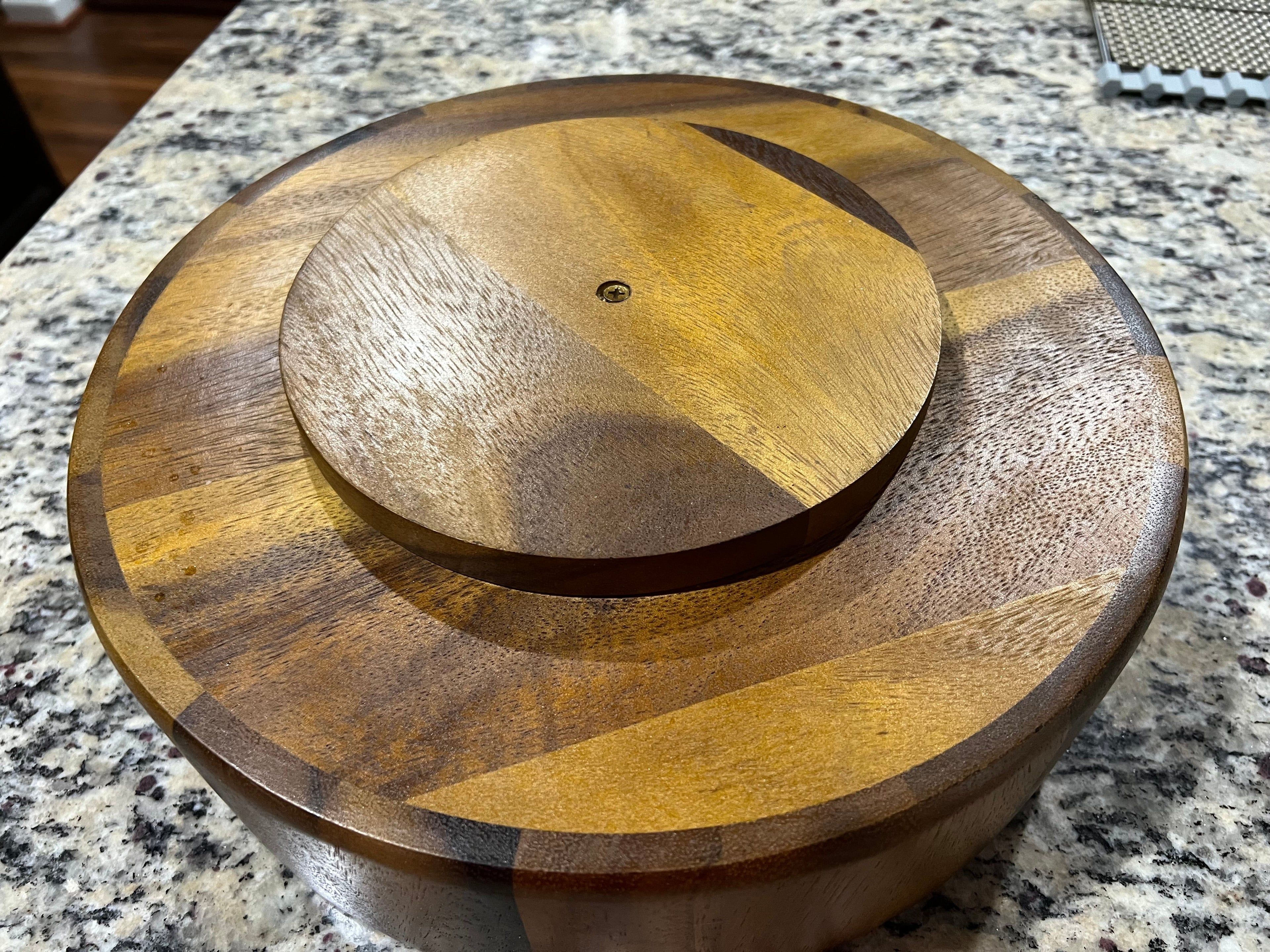 Rotating Lazy Susan Divided Tray | Acacia Wood | 4 Compartments | 12" | Smooth Finish | Serving | Organizing | Kalmar Home