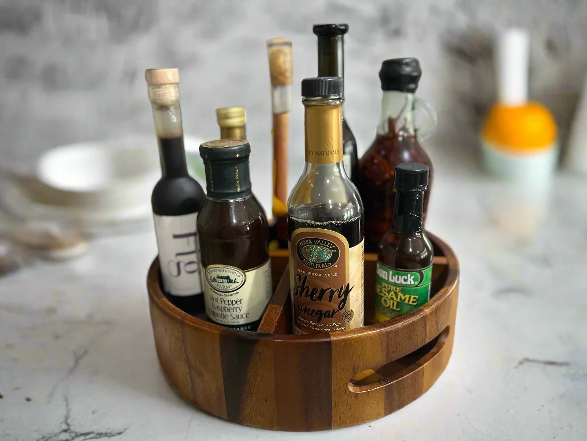 Rotating Lazy Susan Divided Tray | Acacia Wood | 4 Compartments | 12" | Smooth Finish | Serving | Organizing | Kalmar Home