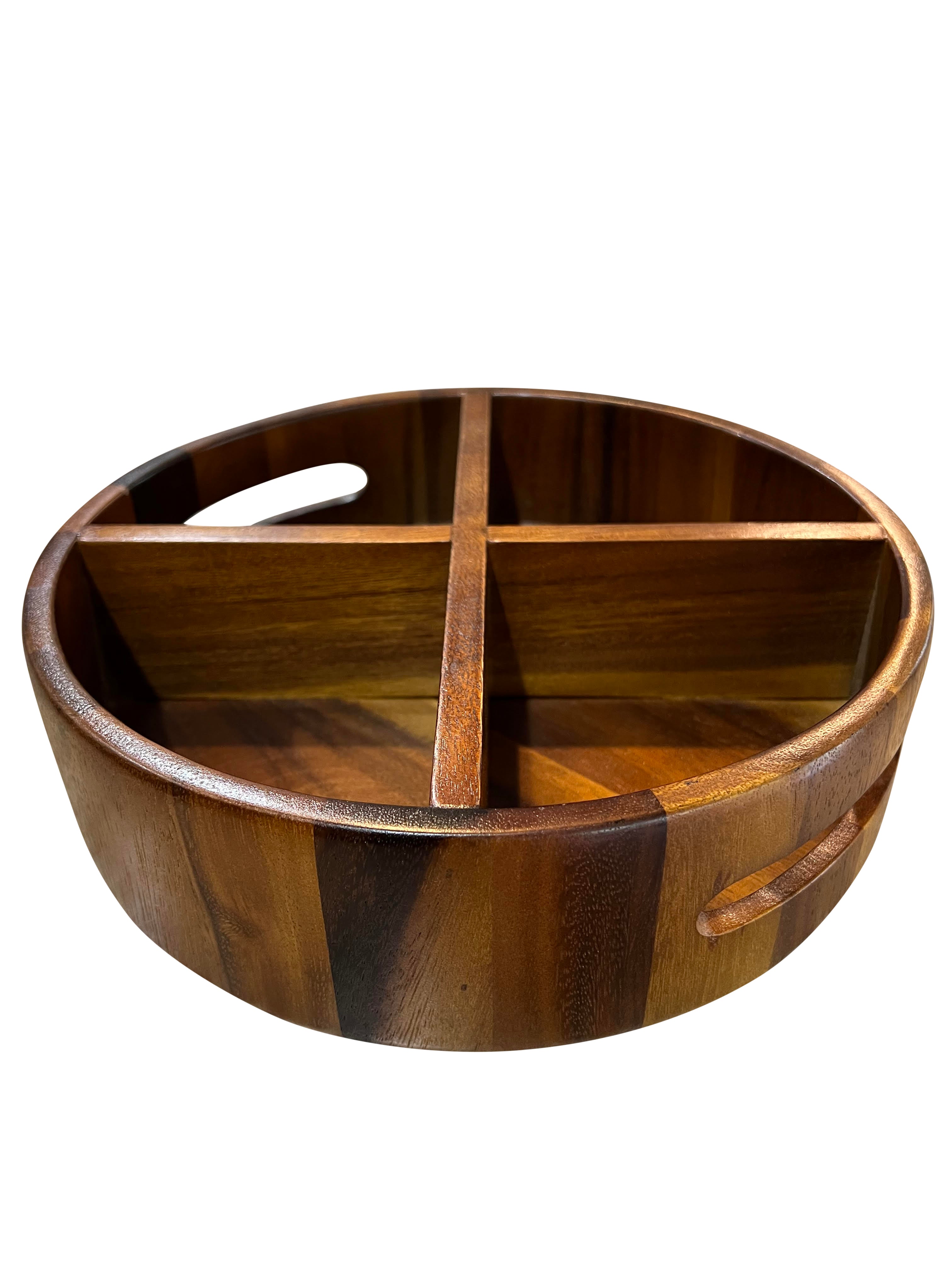 Rotating Lazy Susan Divided Tray | Acacia Wood | 4 Compartments | 12" | Smooth Finish | Serving | Organizing | Kalmar Home