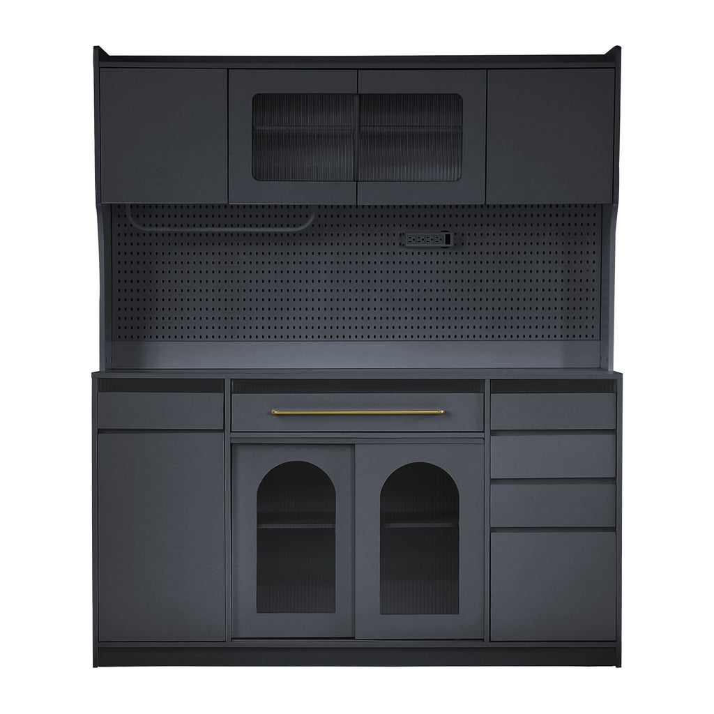 Storage Cabinet Black MDF, Glass for home organization and storage