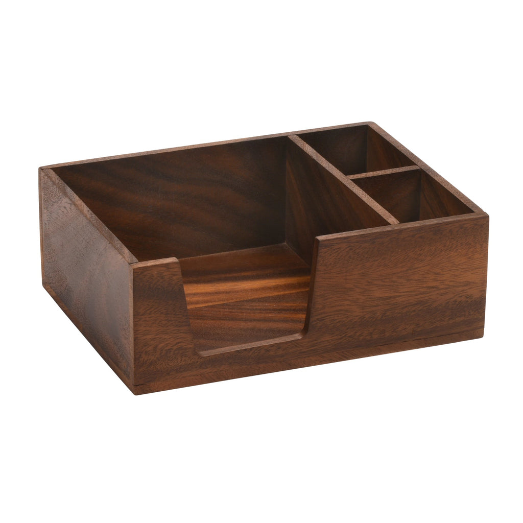 Acacia Wood Flatware & Napkin Holder | 2 or 4 Compartments | Handcrafted | Rustic to Modern | Everyday & Entertaining | Kalmar Home