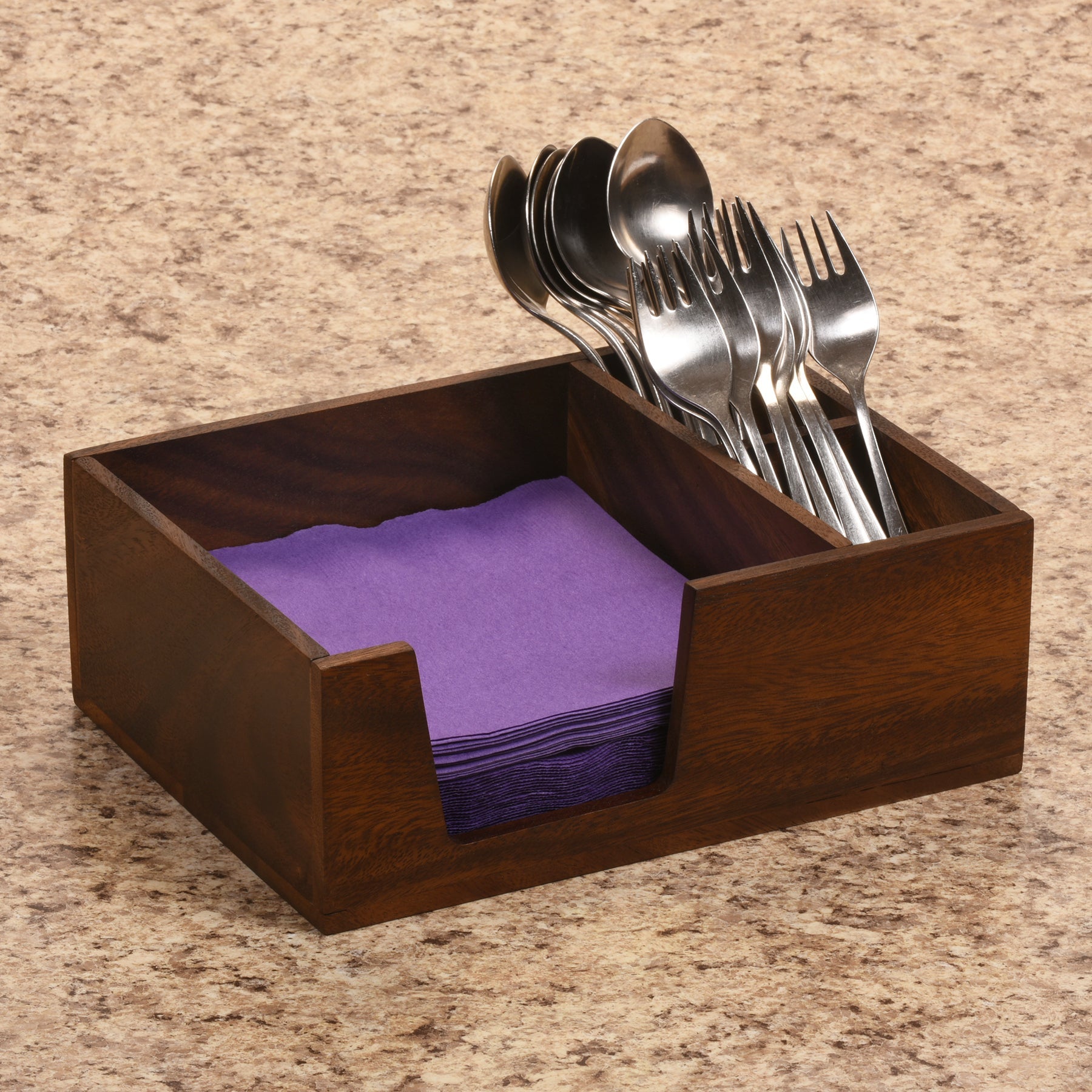 Acacia Wood Flatware & Napkin Holder | 2 or 4 Compartments | Handcrafted | Rustic to Modern | Everyday & Entertaining | Kalmar Home