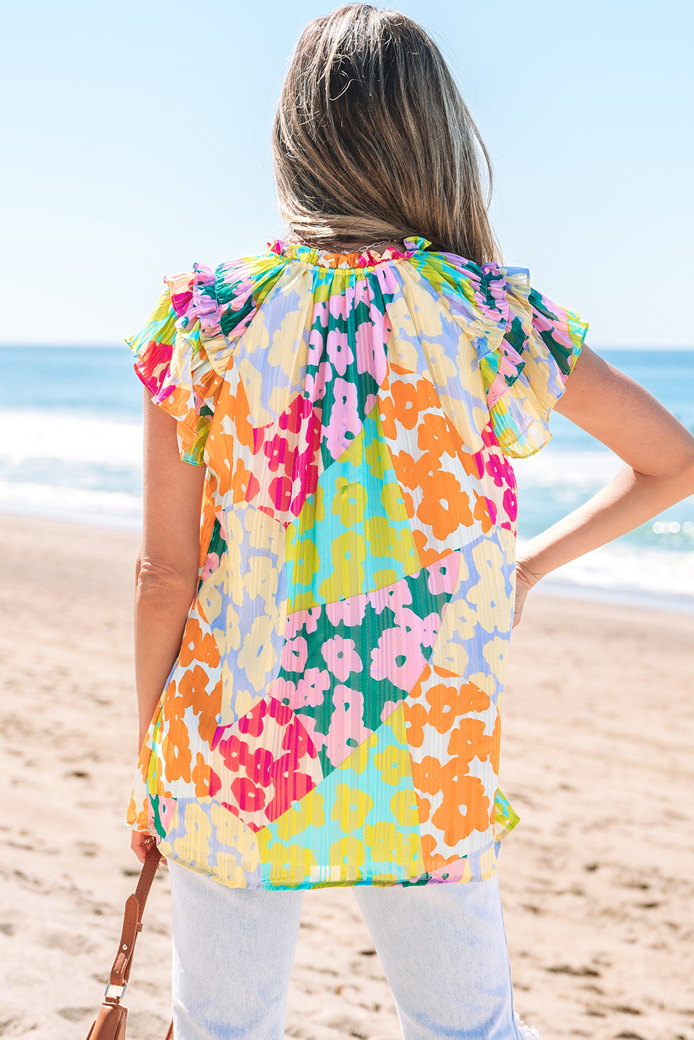 Rosa Flutter Sleeve V Neck Crinkled Blouse