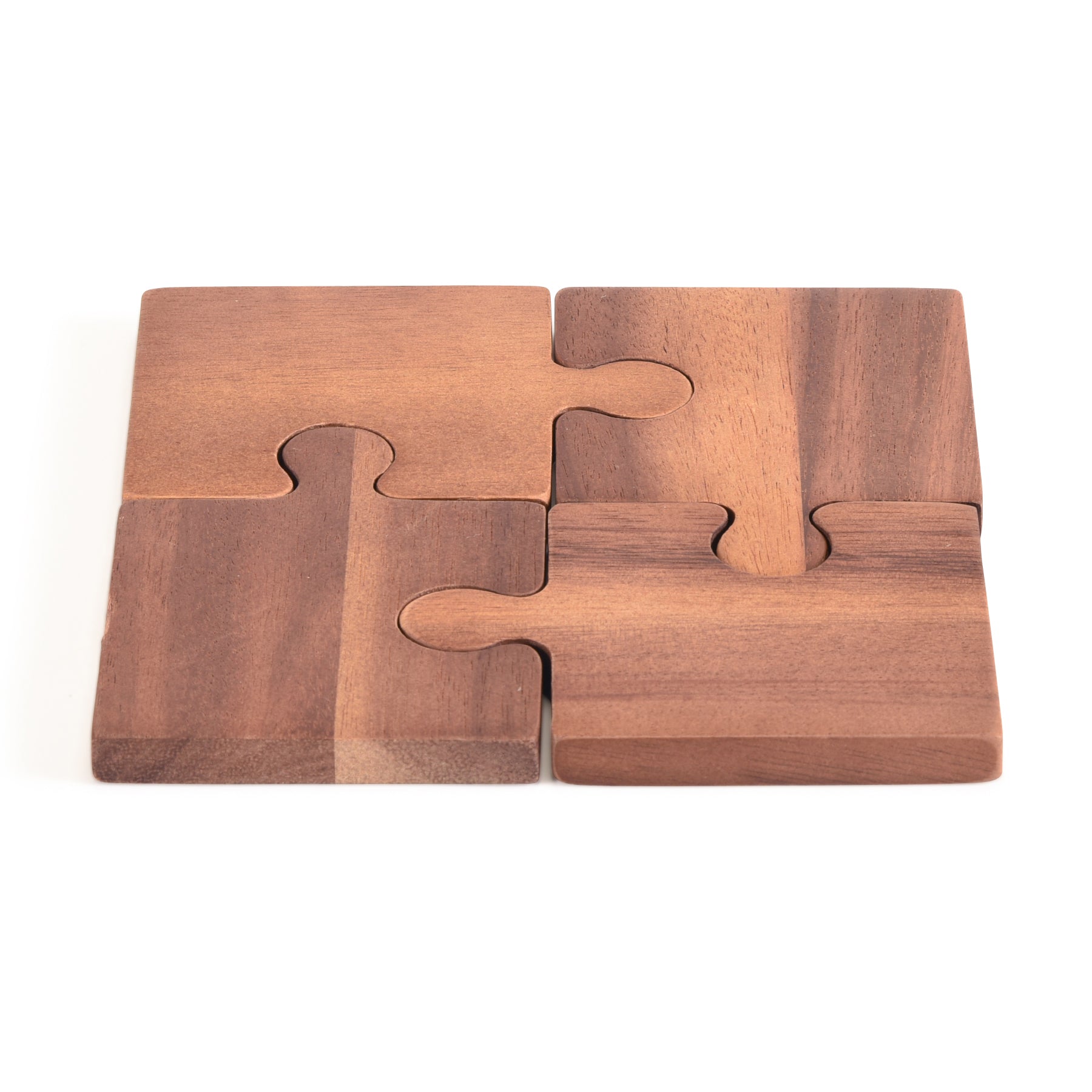 Acacia Wood Puzzle Piece Coasters | Set of 4 | Interlock into Trivet | 3.5" x 3.5" | Handcrafted | Kalmar Home