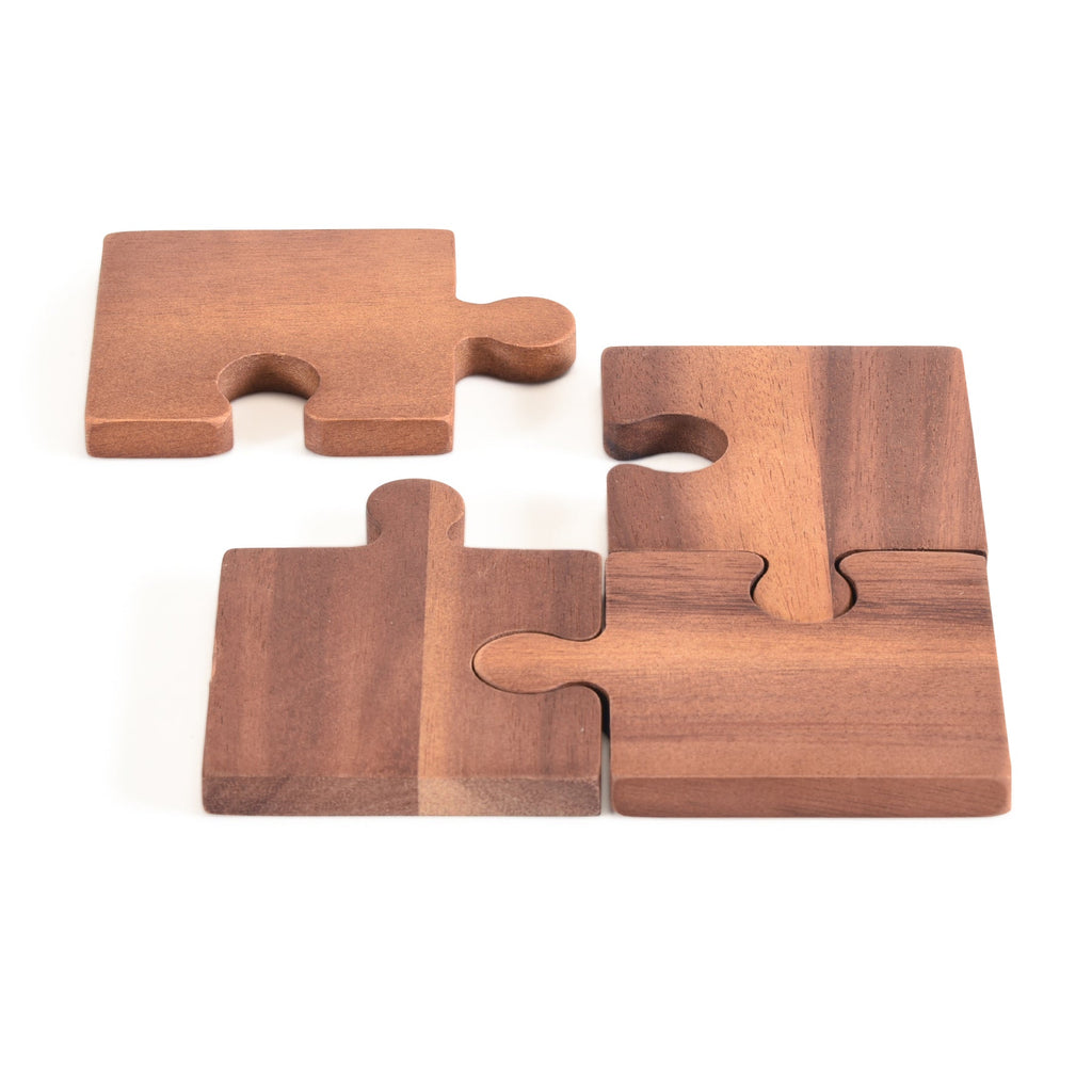 Acacia Wood Puzzle Piece Coasters | Set of 4 | Interlock into Trivet | 3.5" x 3.5" | Handcrafted | Kalmar Home