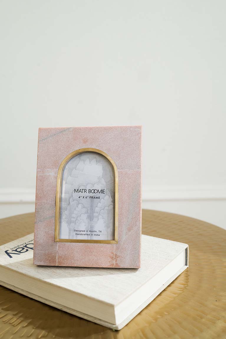 Arch Picture Frame – Pink Carved Marble & Brass