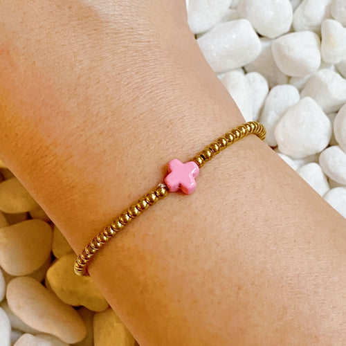 18K Gold Plated Natural Stone Cross Bracelet | So Very Blessed Collection