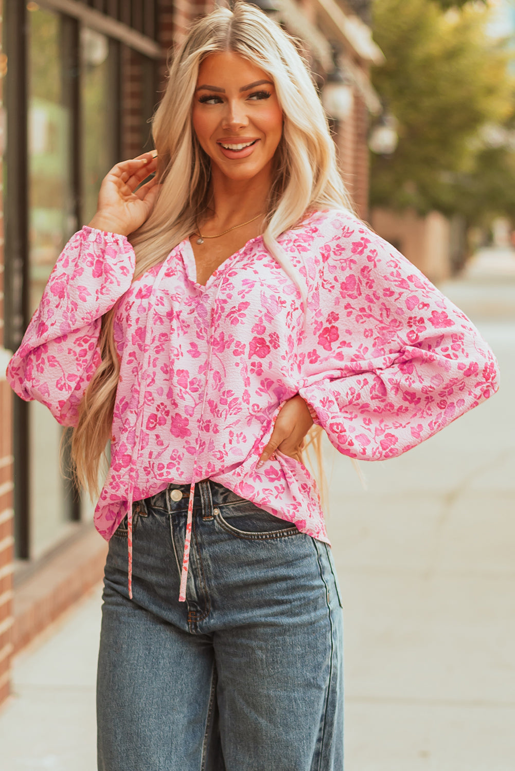 Adalyn Floral Puff Sleeve Lightweight Blouse