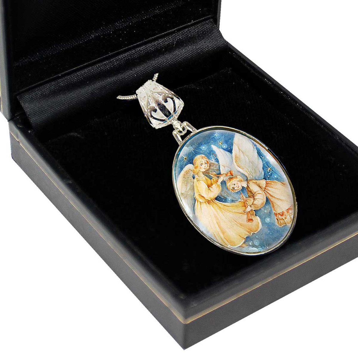 Angels Watching Over Mother-of-Pearl Pendant Necklace, Silver-Plated