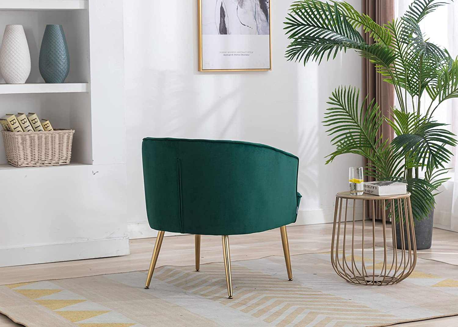 Green Velvet Accent Chair With Gold Legs For Living Room Furniture