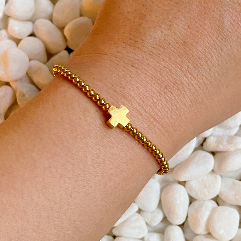 18K Gold Plated Natural Stone Cross Bracelet | So Very Blessed Collection