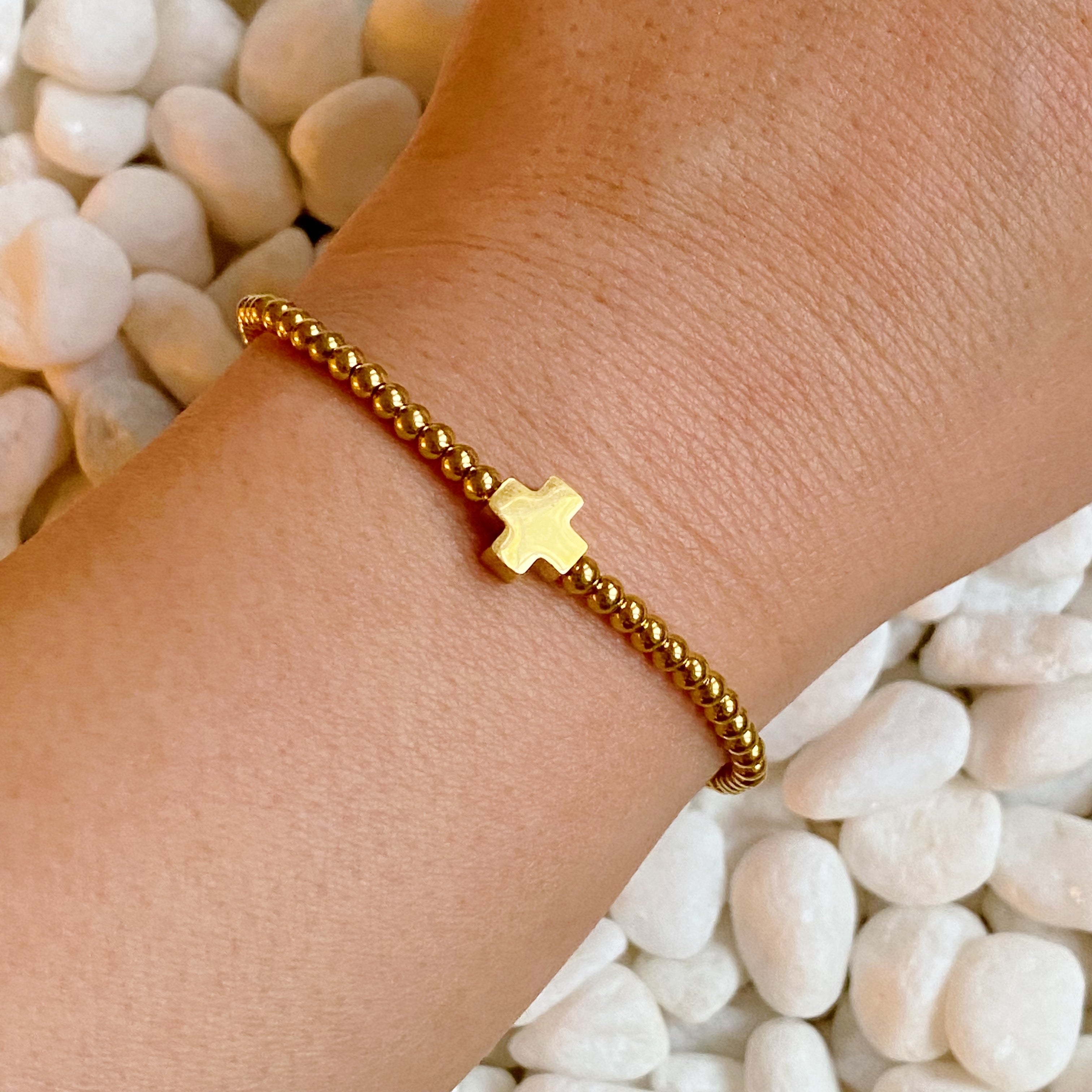 18K Gold Plated Natural Stone Cross Bracelet | So Very Blessed Collection