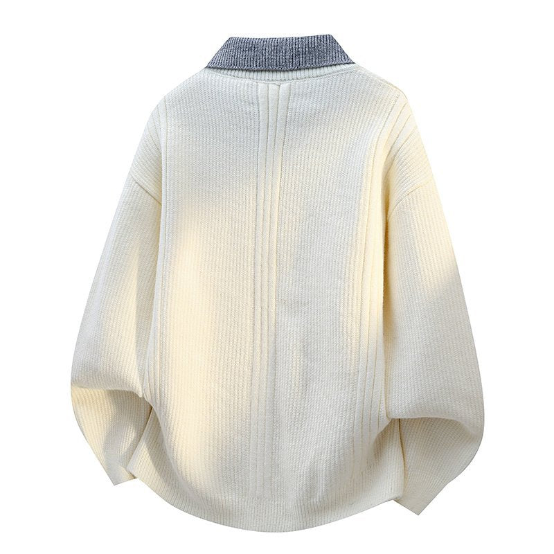 Men's Relaxed Fit Layered Look Turn-Down Collar Knit Sweater