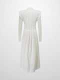Pleat Front Button Down Dress-White