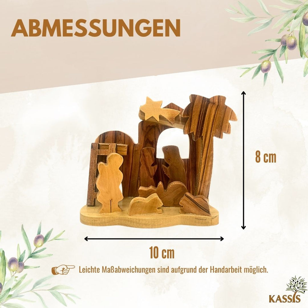 Handmade Olive Wood Nativity with Holy Family, 8 cm