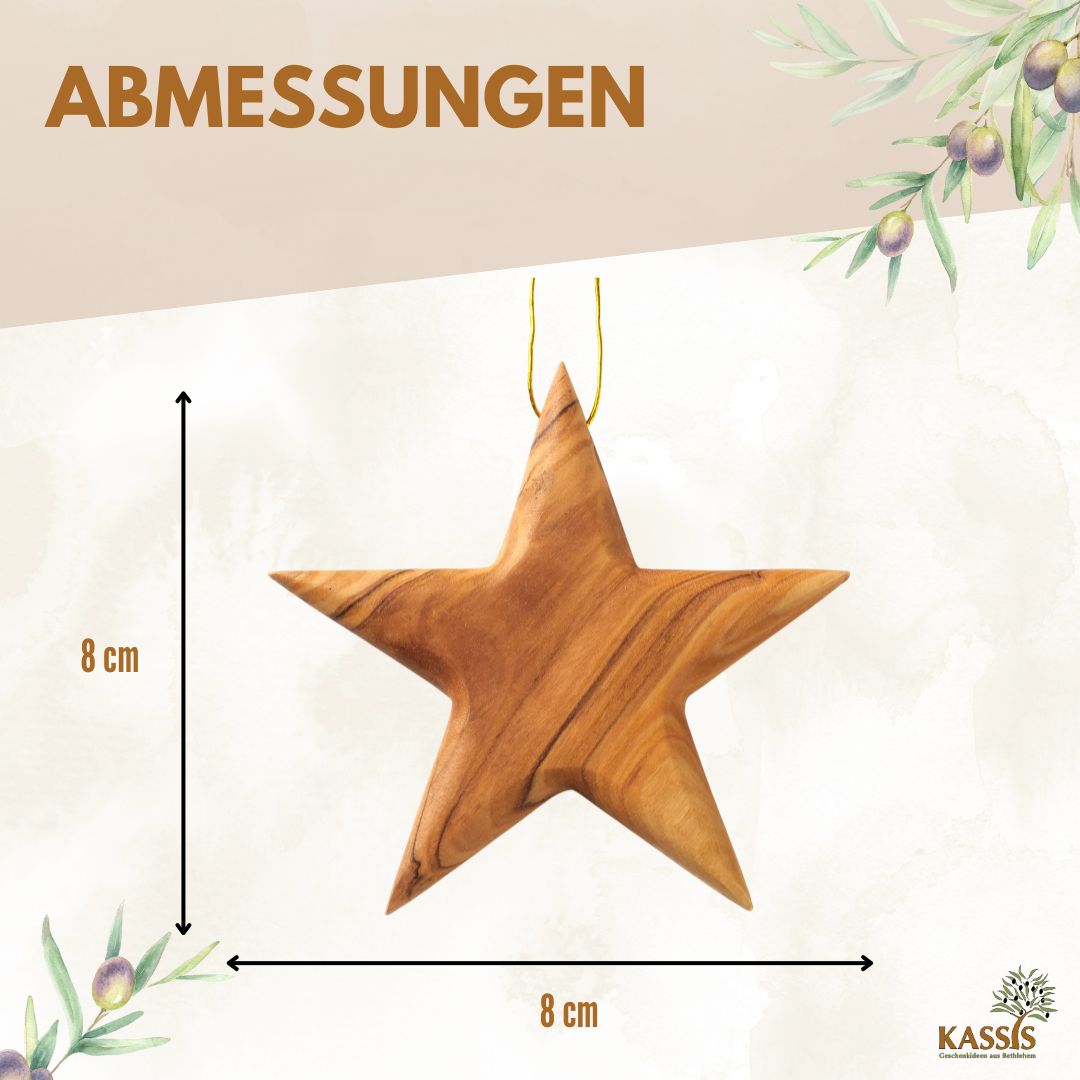 Handmade Olive Wood Star Ornament, 8 cm
