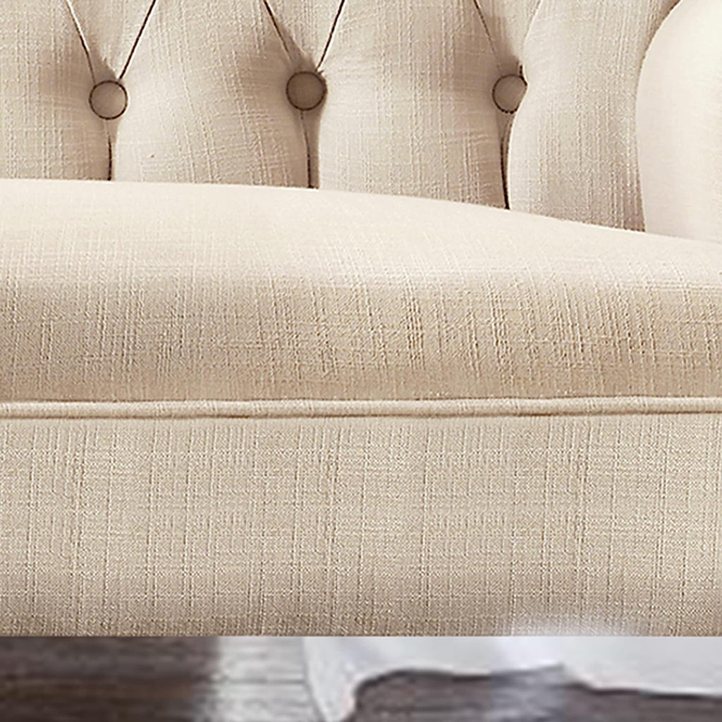 Warm Beige Tufted Linen Love Seat For Small Spaces