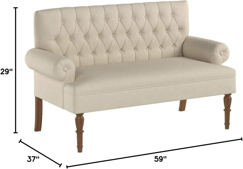 Warm Beige Tufted Linen Love Seat For Small Spaces