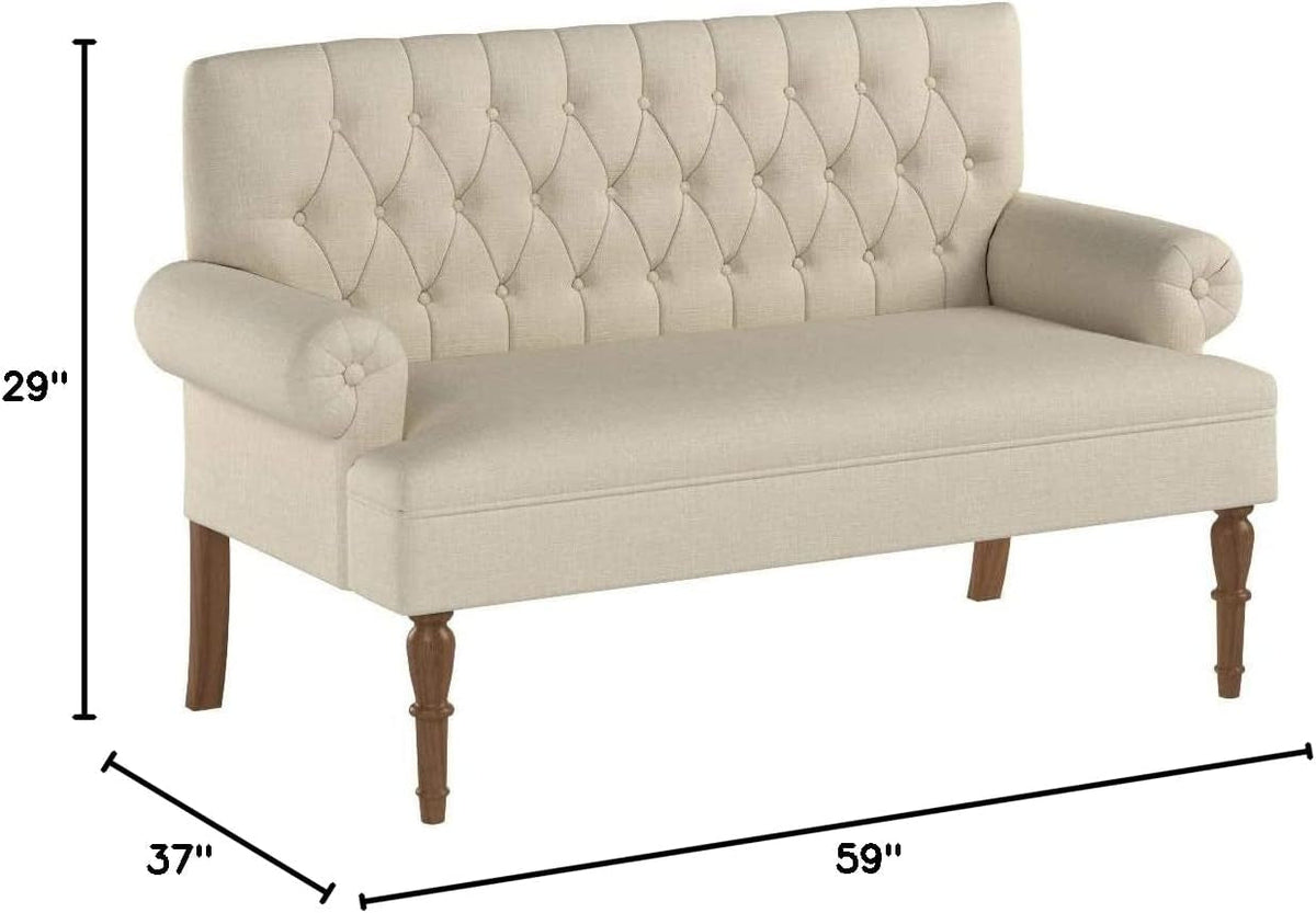 Warm Beige Tufted Linen Love Seat For Small Spaces