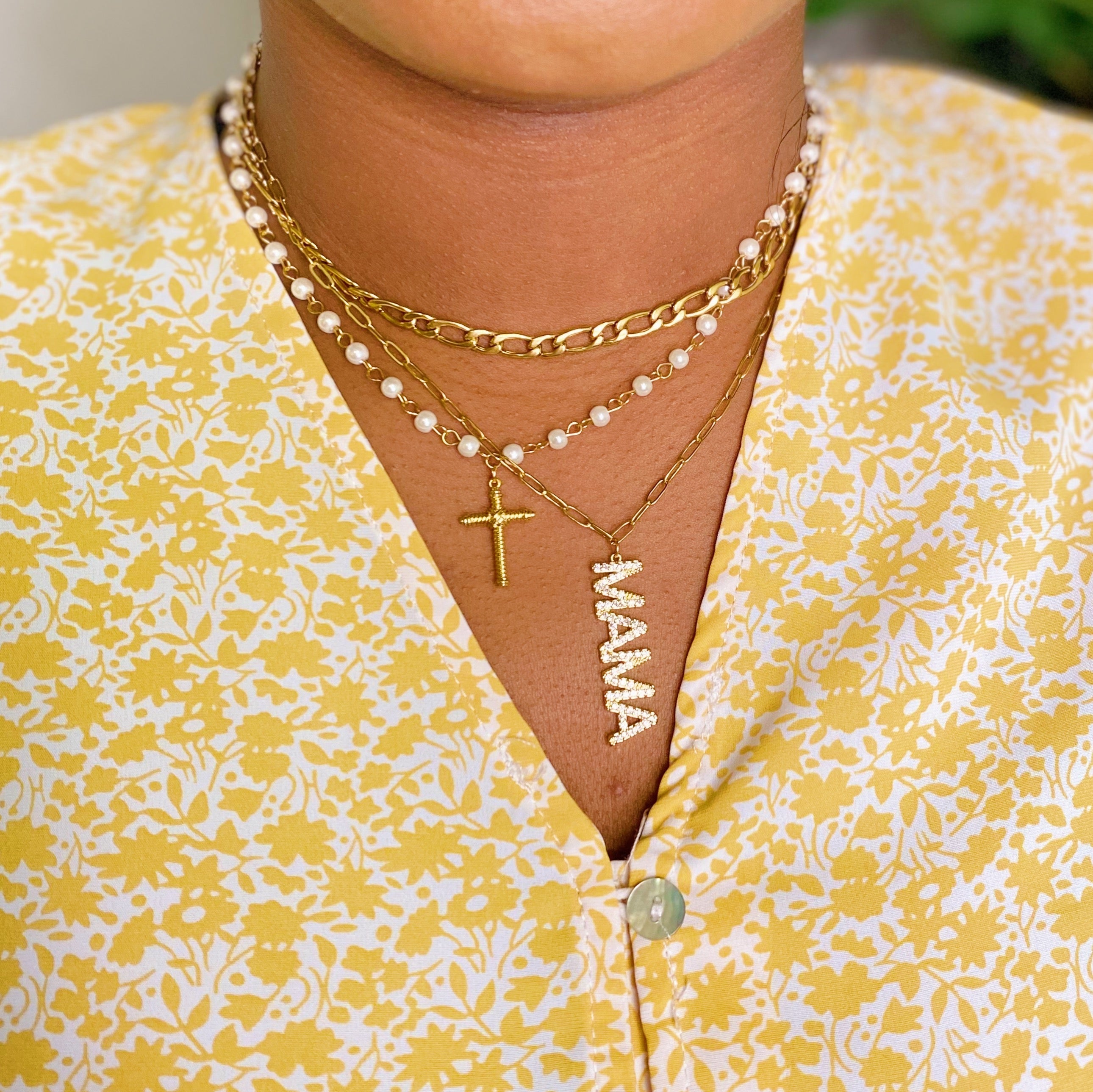 Cabled Cross & Pearl Pendant Necklace | 18K Gold Plated | Glass Pearls | Lead & Nickel Free | Faith Jewelry | Ellison + Young