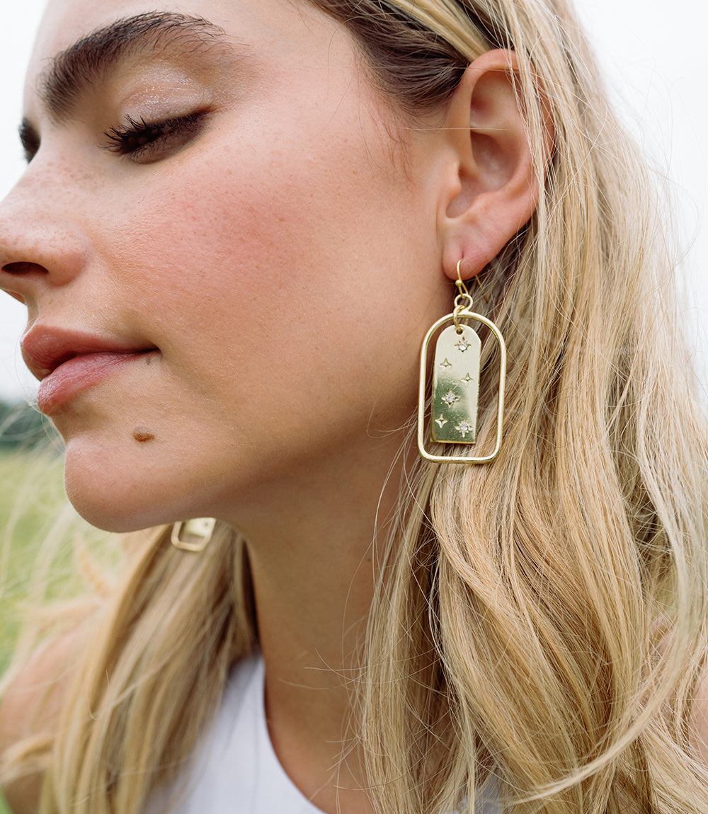 Archway Earrings | Cubic Zirconia | Gold Tone | Ethically Handmade