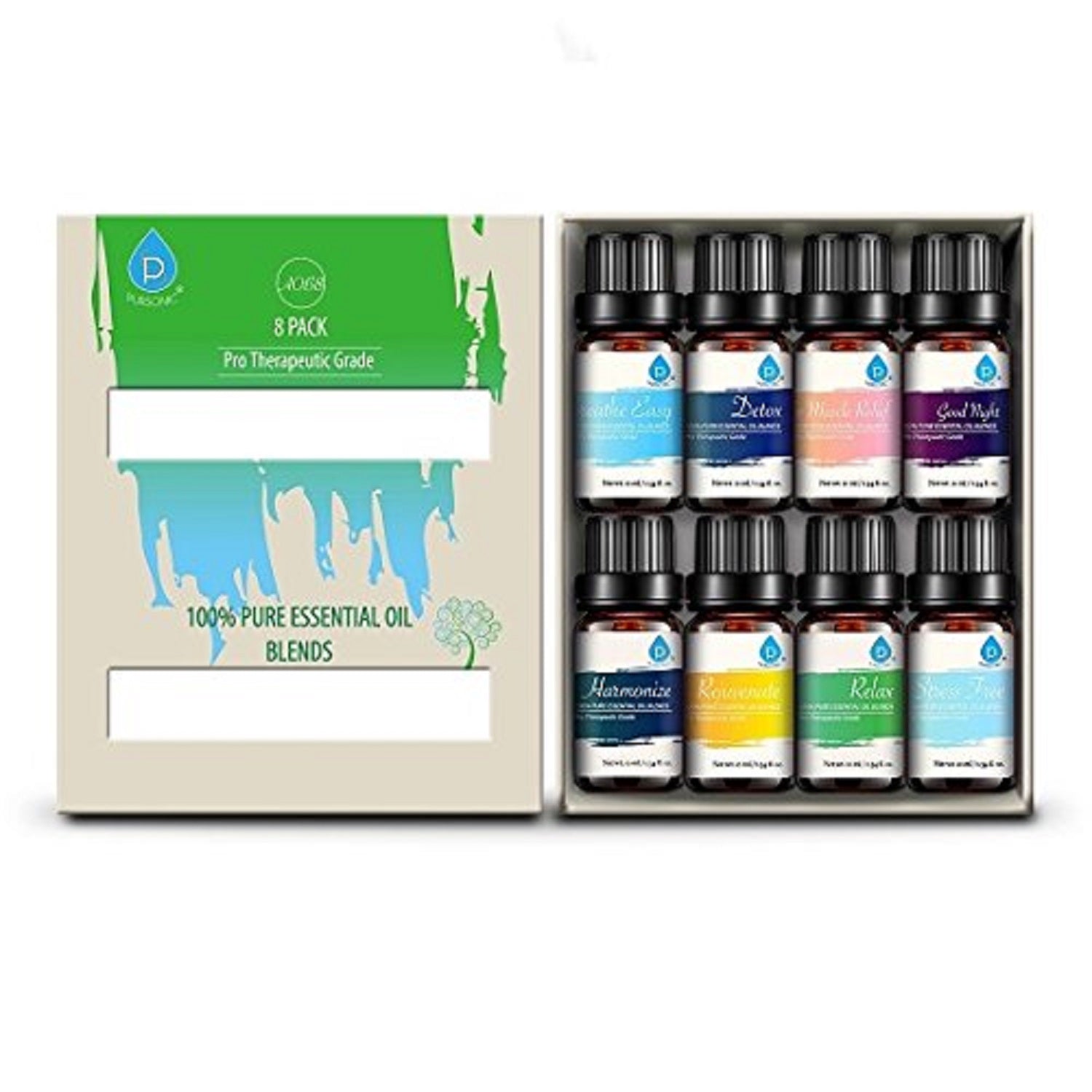8-Pack Pure Essential Oil Blends | Deep Muscle Relief, Relax, Detox, Good Night, Breath Easy, Harmonize, Rejuvenate & Stress Free | PURSONIC
