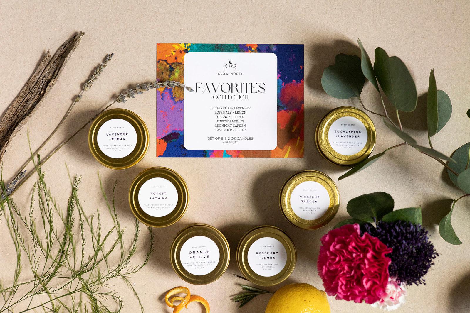 Favorites Collection 6-Pack | 100% Essential Oil Soy Candles | Six Best-Selling Mini Tins | Slow North