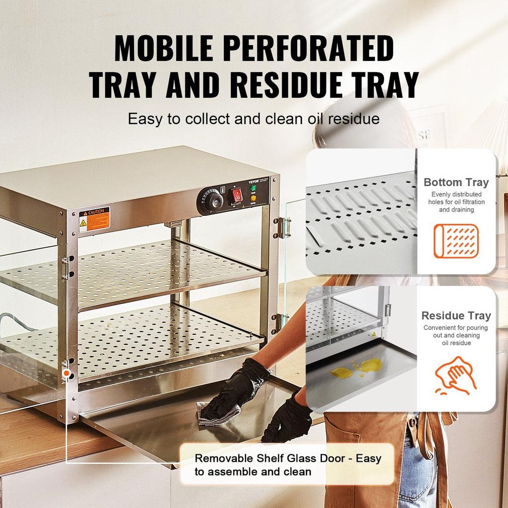 2-Tier Commercial Food Warmer Display Countertop Pizza Cabinet With