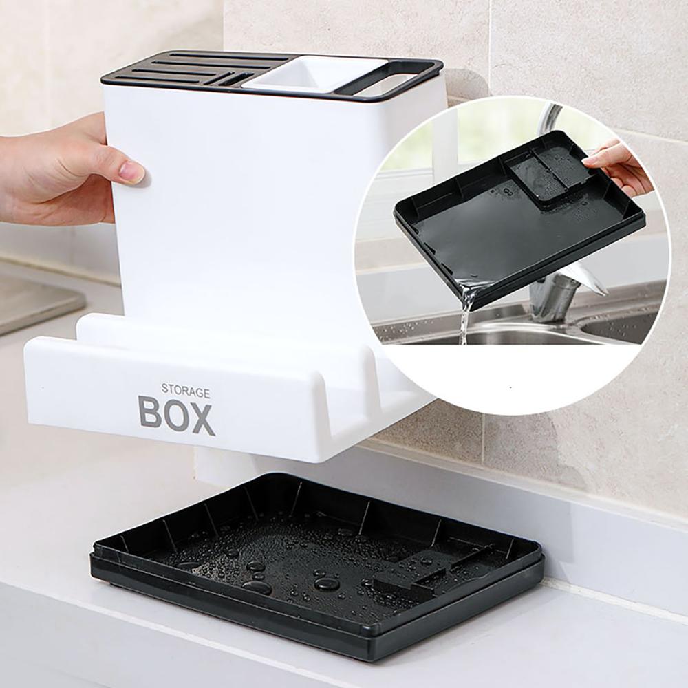 Kitchen Tableware & Knife Storage Organizer | Desktop | White