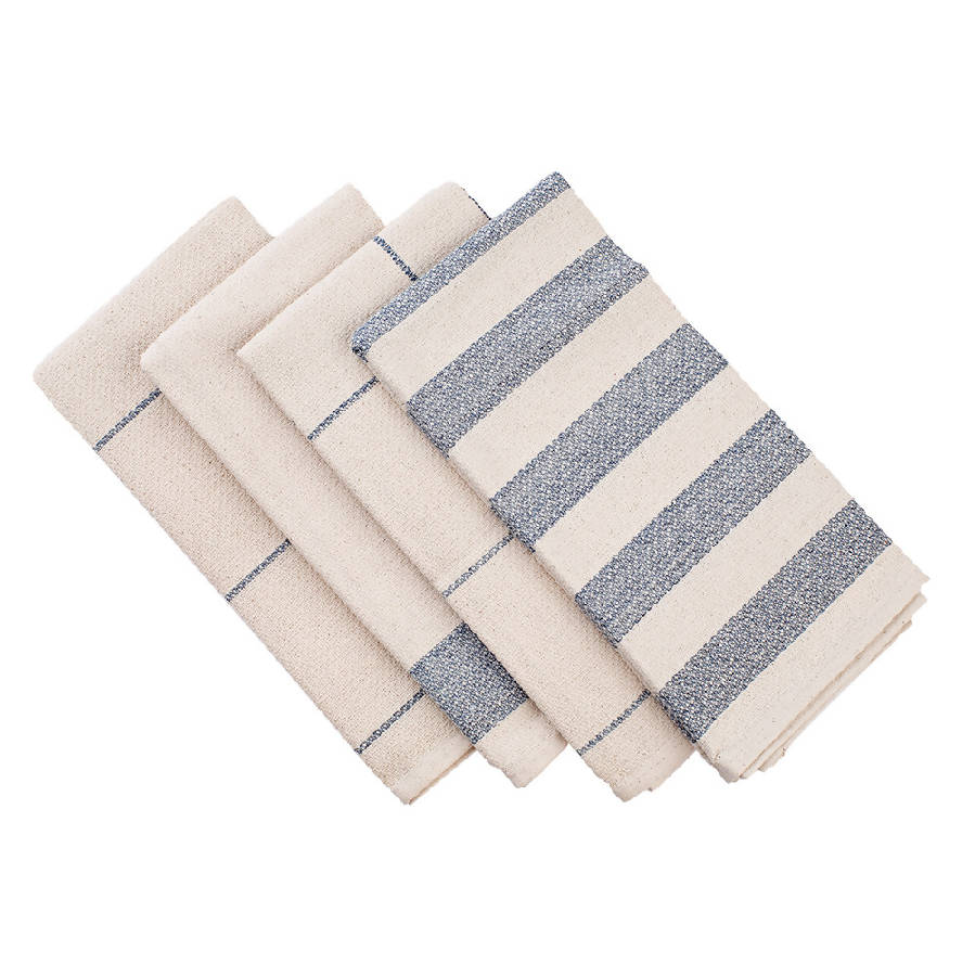 Minimal Kitchen Towel | Pack of 4 | Super Absorbent | 80% Upcycled Cotton | 20"x28" | Natural & Denim | Meema