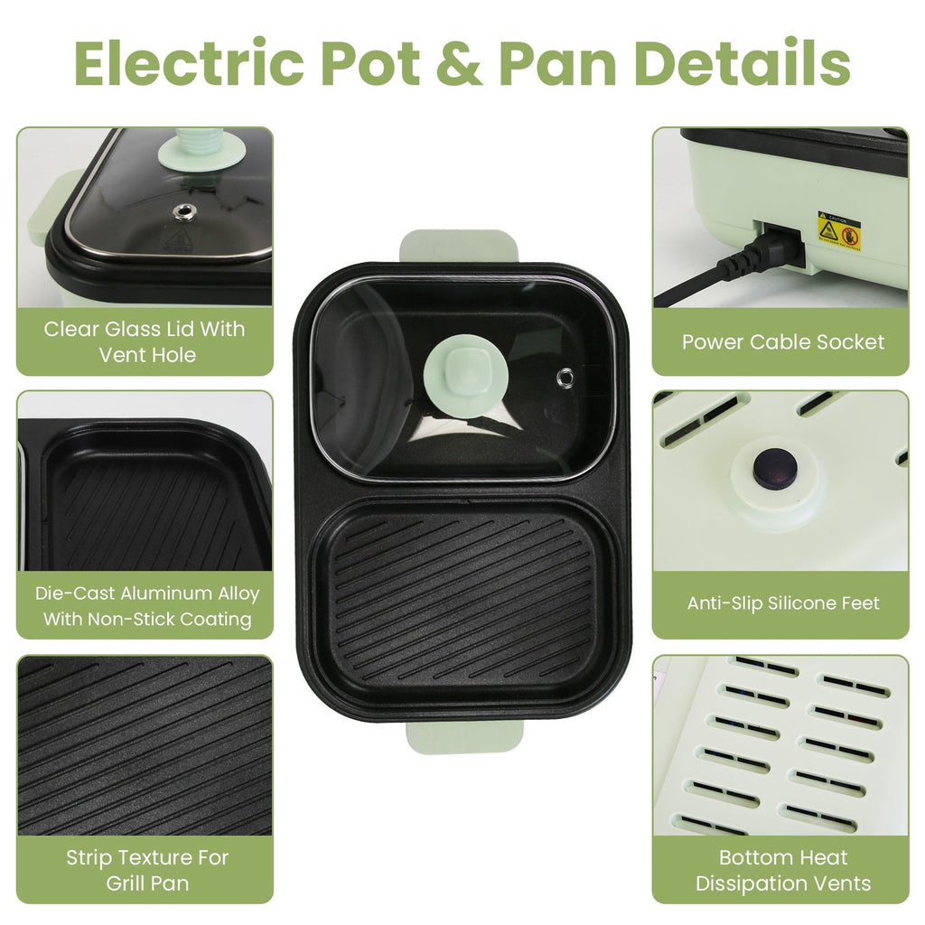 1Pc Electric Hot Pot With Grill 2-in-1 Hot Pot And Frying Pan Portable
