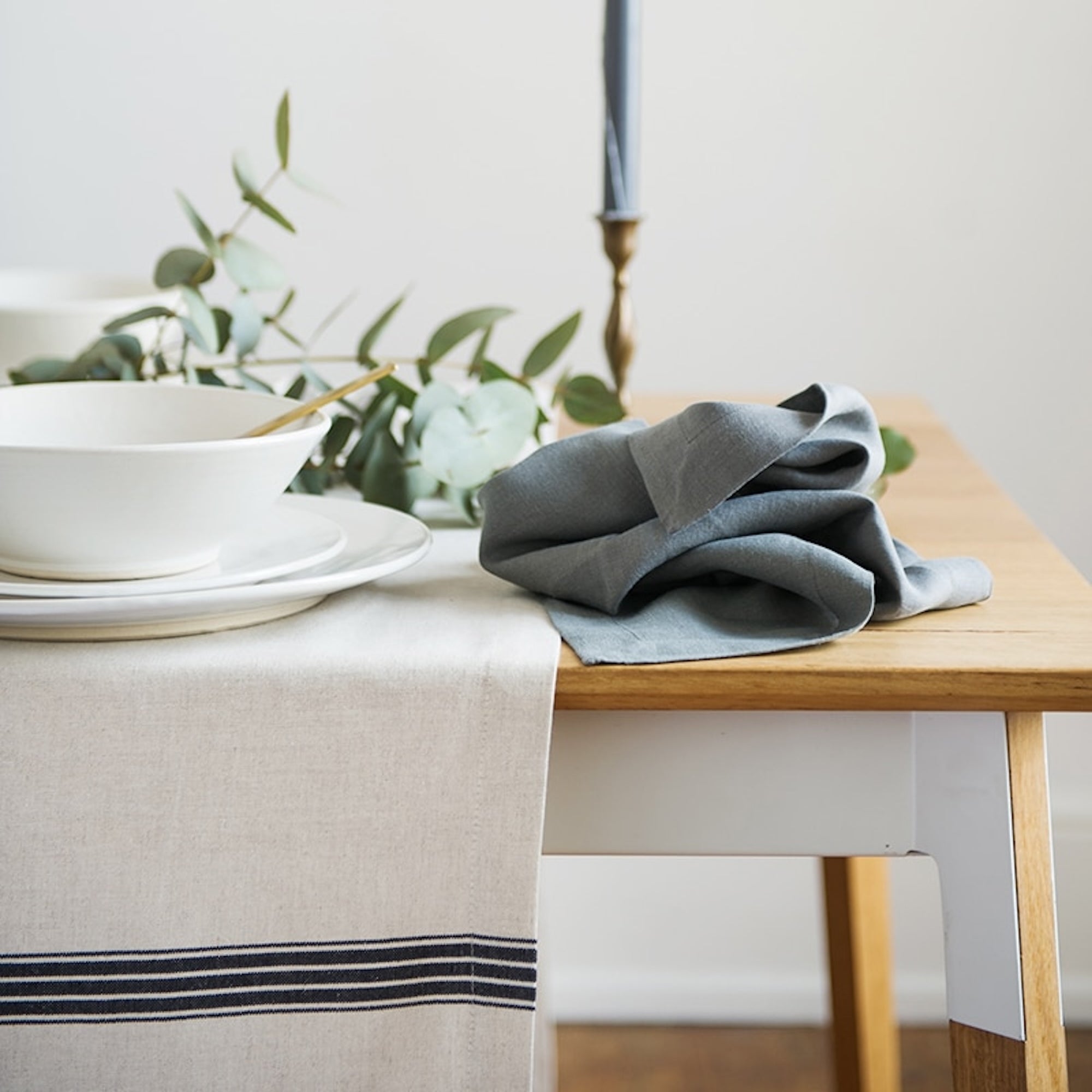 Provincial Stripe Tablecloth | Natural & French Navy | 58% Linen 42% Cotton | 3 Sizes | Inspired by 19th-Century French Grain Sacks | Mungo | Powered by People