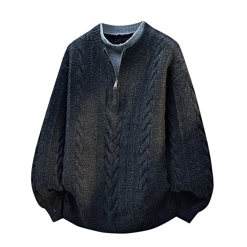 Men's Fake Two Piece Long Sleeve Half Zip Knit Sweater