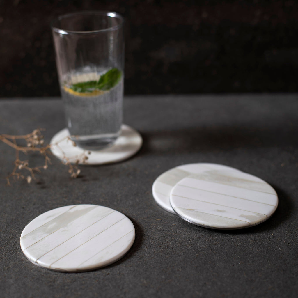 Blanco Coasters | Set of 4 | Hand-Shaped Genuine Bone | Polished | Natural Grain | Powered by People