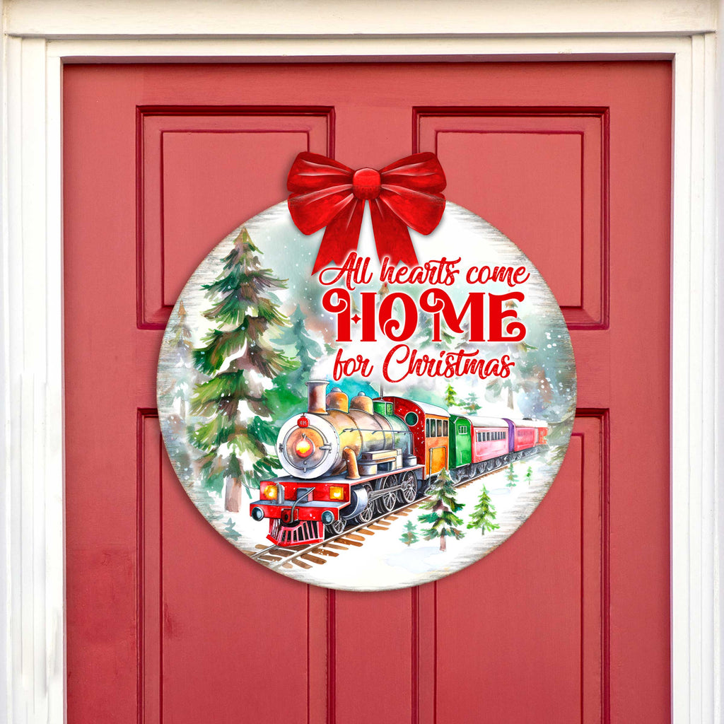 All Hearts Come Home for Christmas Sign Front door welcome sign Main entrance banner Welcome sign - Wooden front porch decor - 933115H