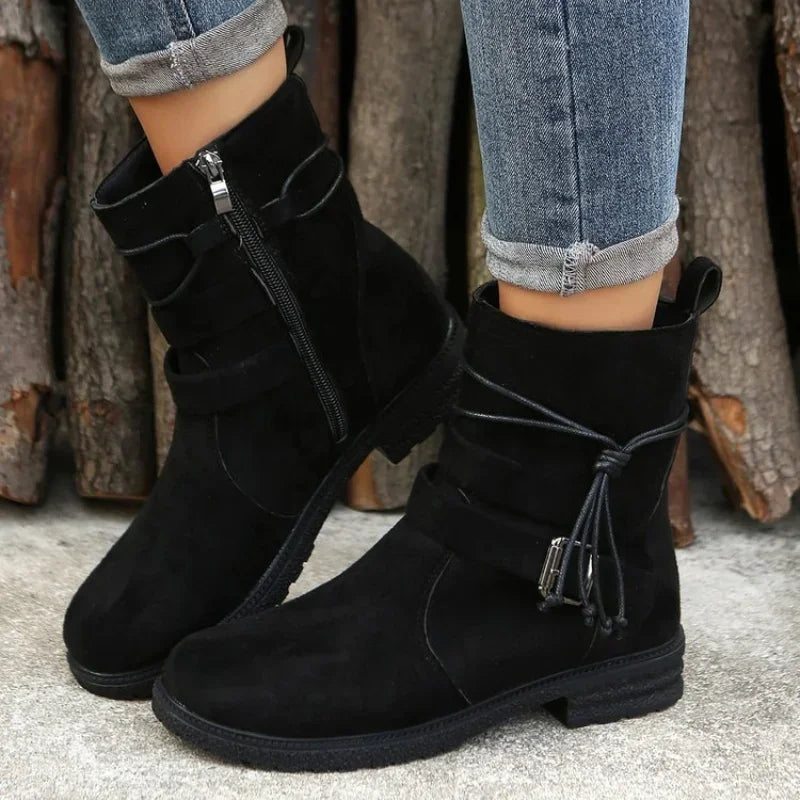 Women Belt Buckle Ankle Boots Chunky Chelsea Boots Autumn Winter Female New Designer Brand Mid Heels Casual Vintage Boots 2024