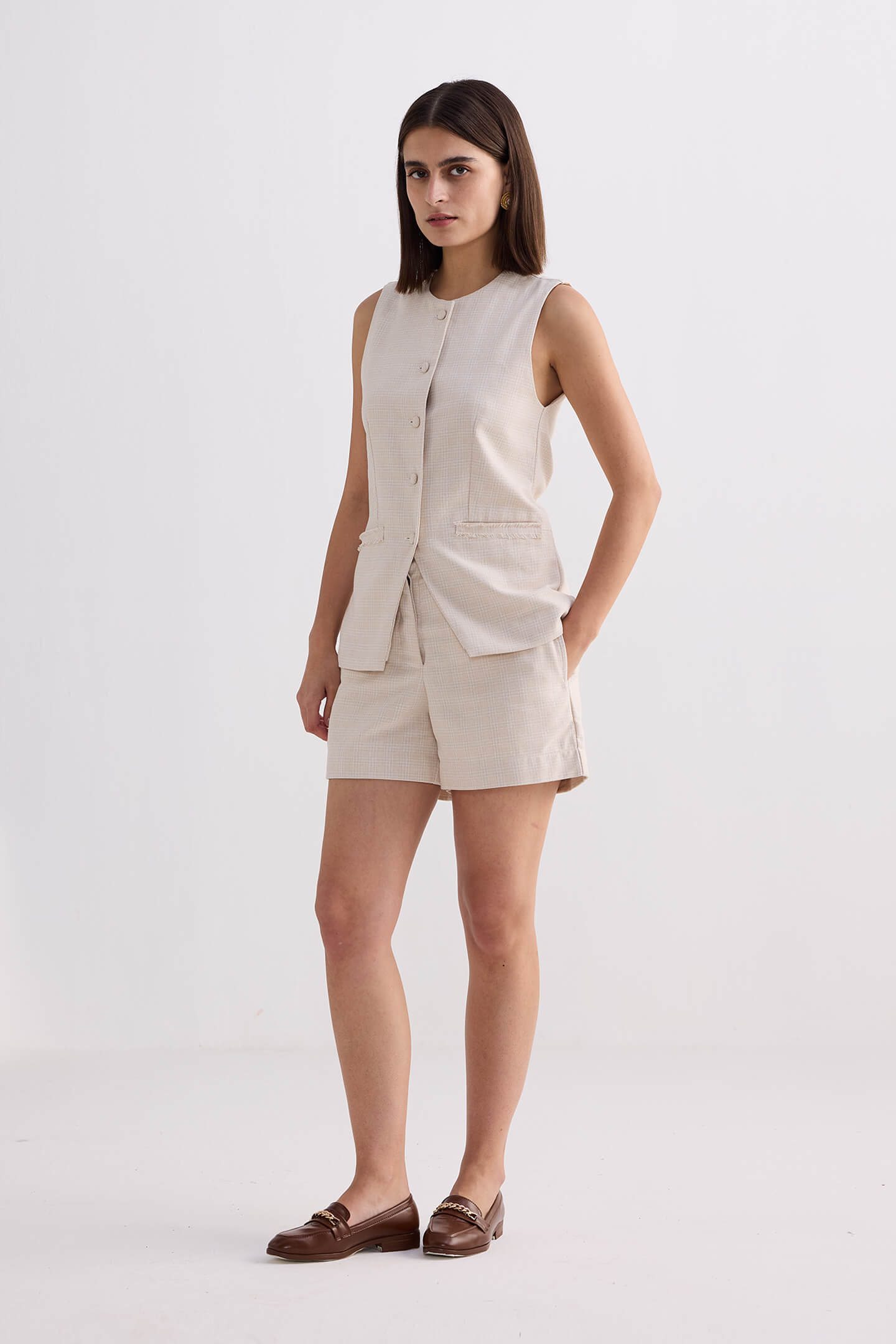 Cotton Tweed Shorts – Cream
