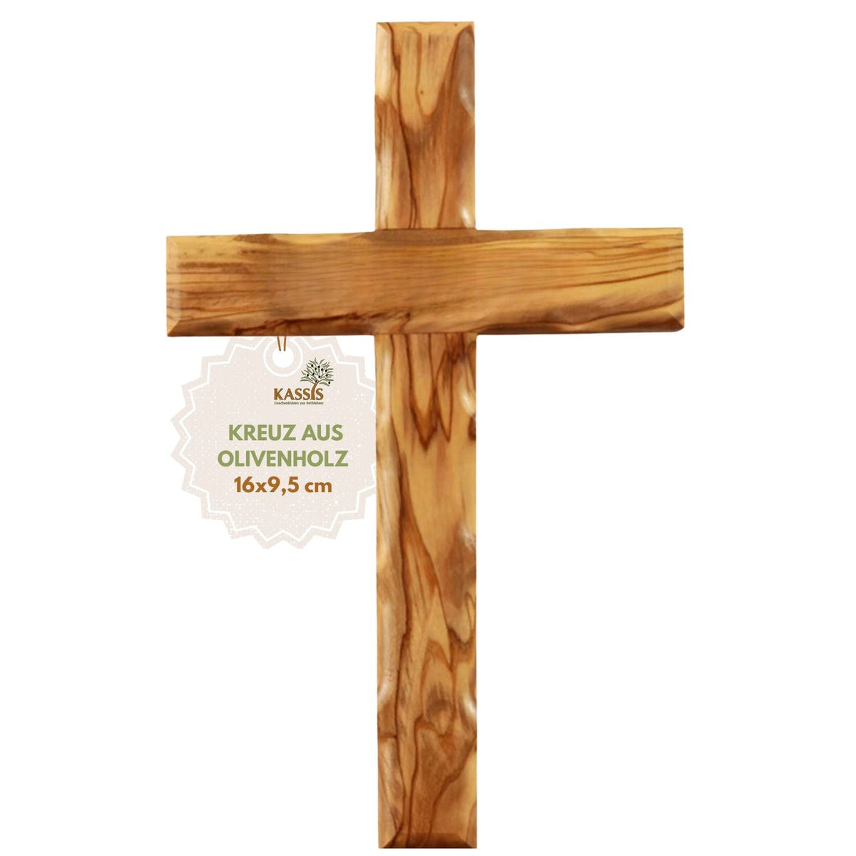 Hand-Carved Olive Wood Wall Cross with Wavy Design