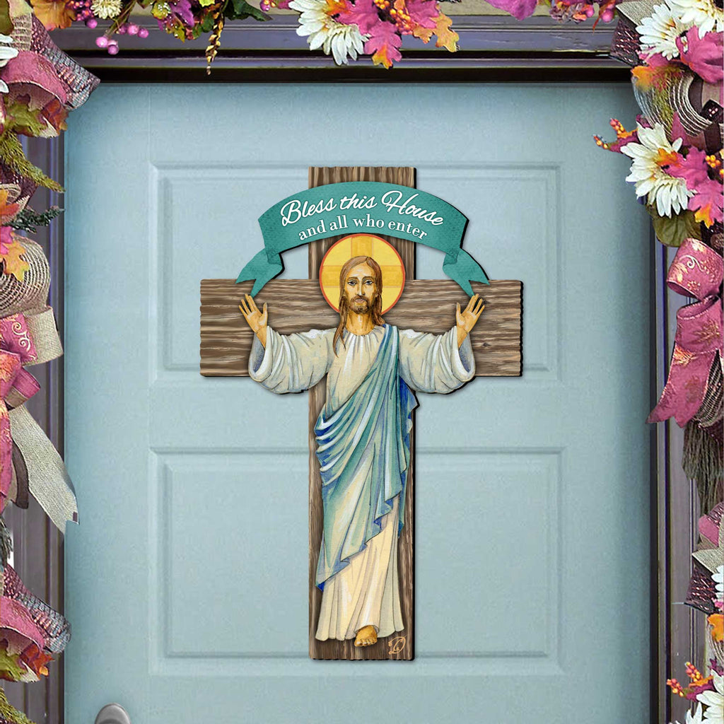 Jesus Cross - Door Decor - Christen Door Sign - by G. DeBrekht - House Blessing - Bless this Home Cross - Housewarming Gift 8191166H