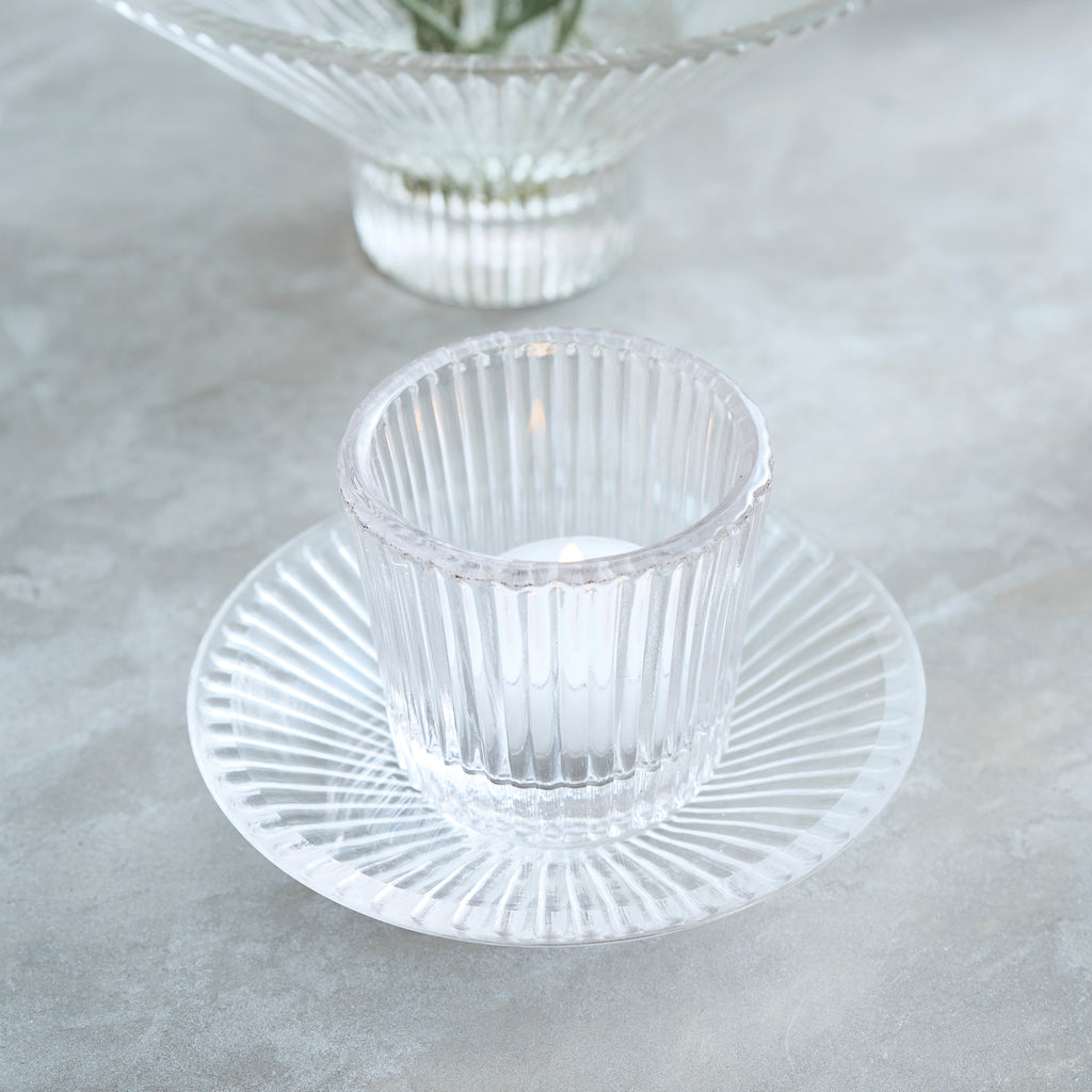 Pressed Clear Glass Tealight & Votive Holders | Set of 4 | Textured Candlelight | Powered by People