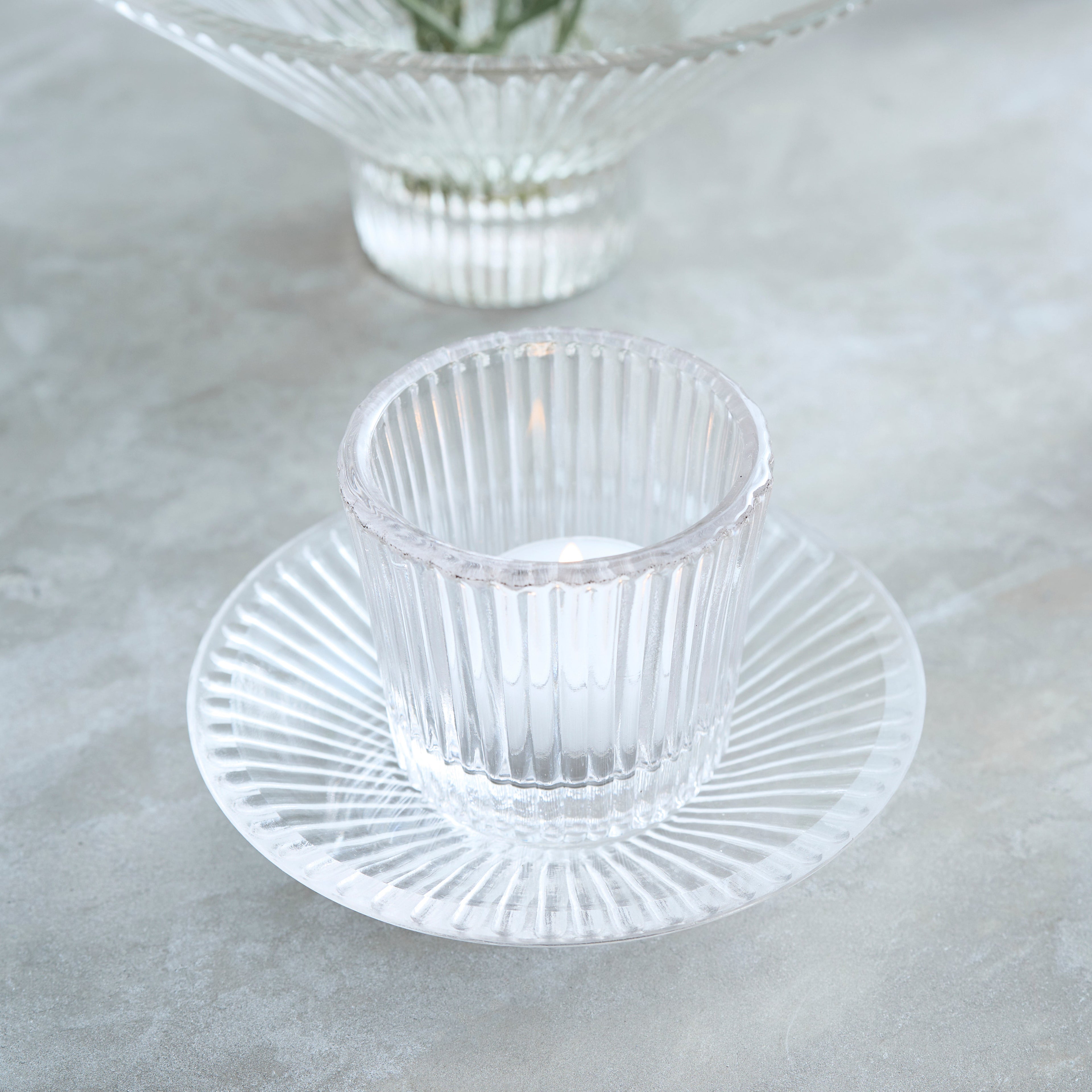 Pressed Clear Glass Tealight & Votive Holders | Set of 4 | Textured Candlelight | Powered by People