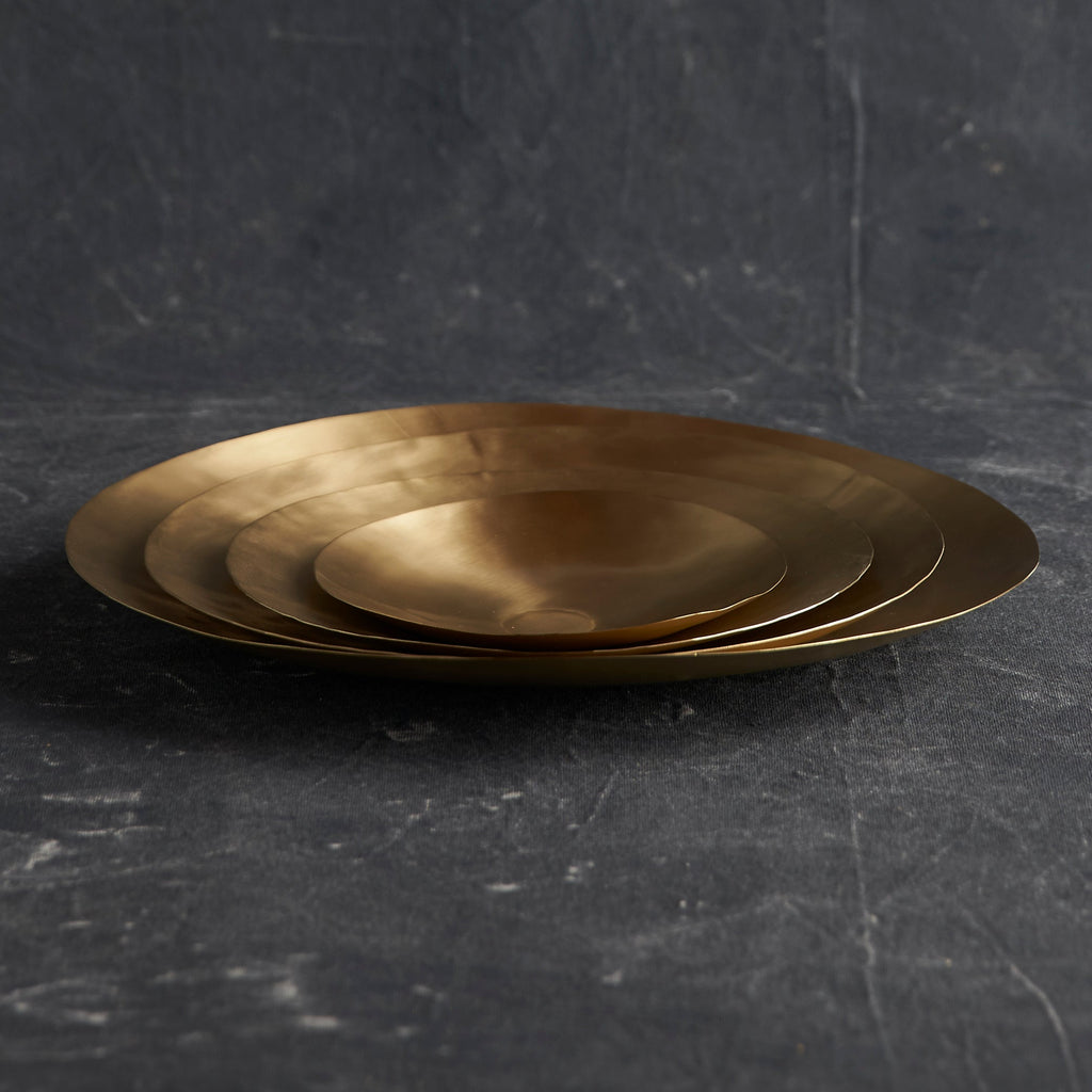 Artisan Brass Plates | Assorted Set of 4 | Hand-Shaped | Hand-Rubbed Satin Finish | Serving | Display | Powered by People