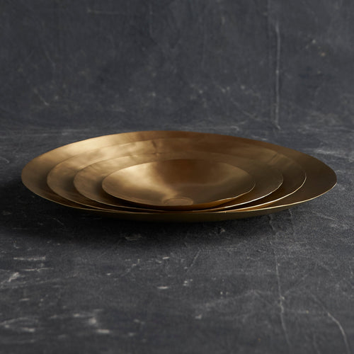 Artisan Brass Plates | Assorted Set of 4 | Hand-Shaped | Hand-Rubbed Satin Finish | Serving | Display | Powered by People