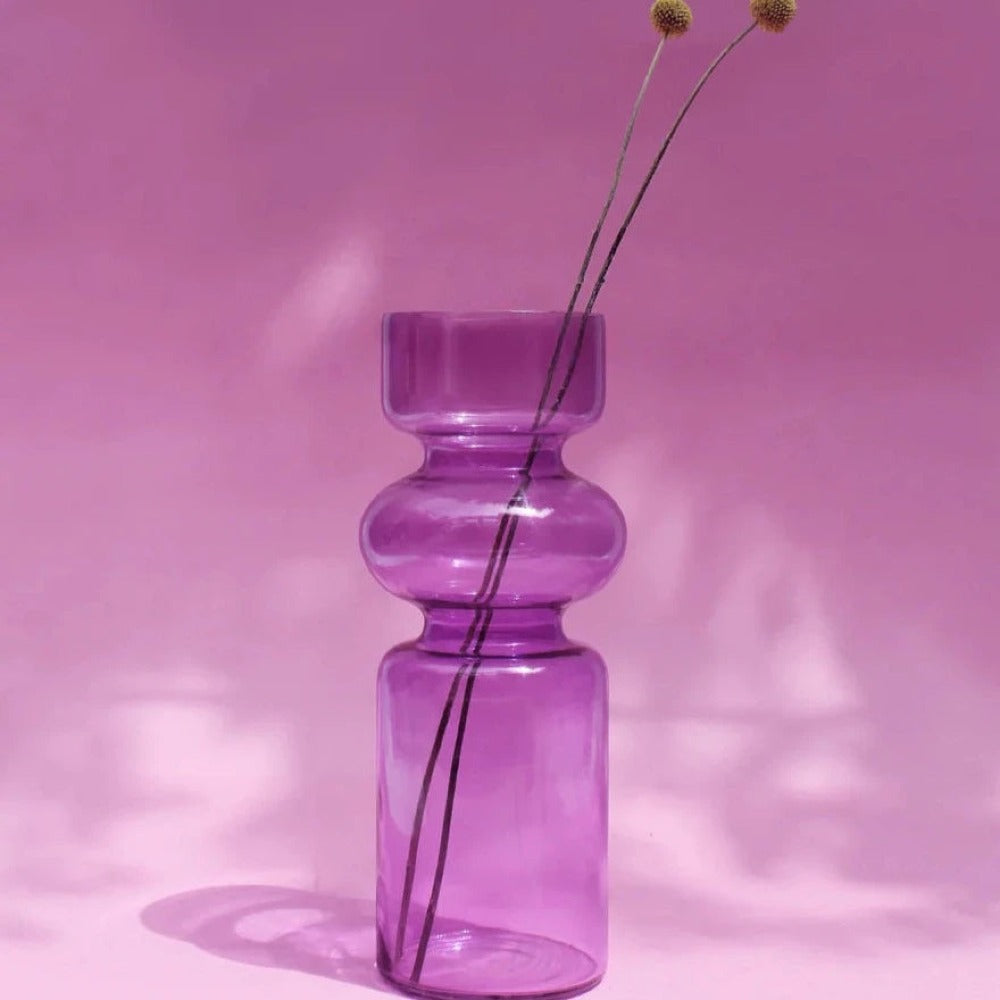 Iris Frosted Glass Vase | Symmetrical Form | Light Play | 11" | Purple & Frosted White | Osmos Studio