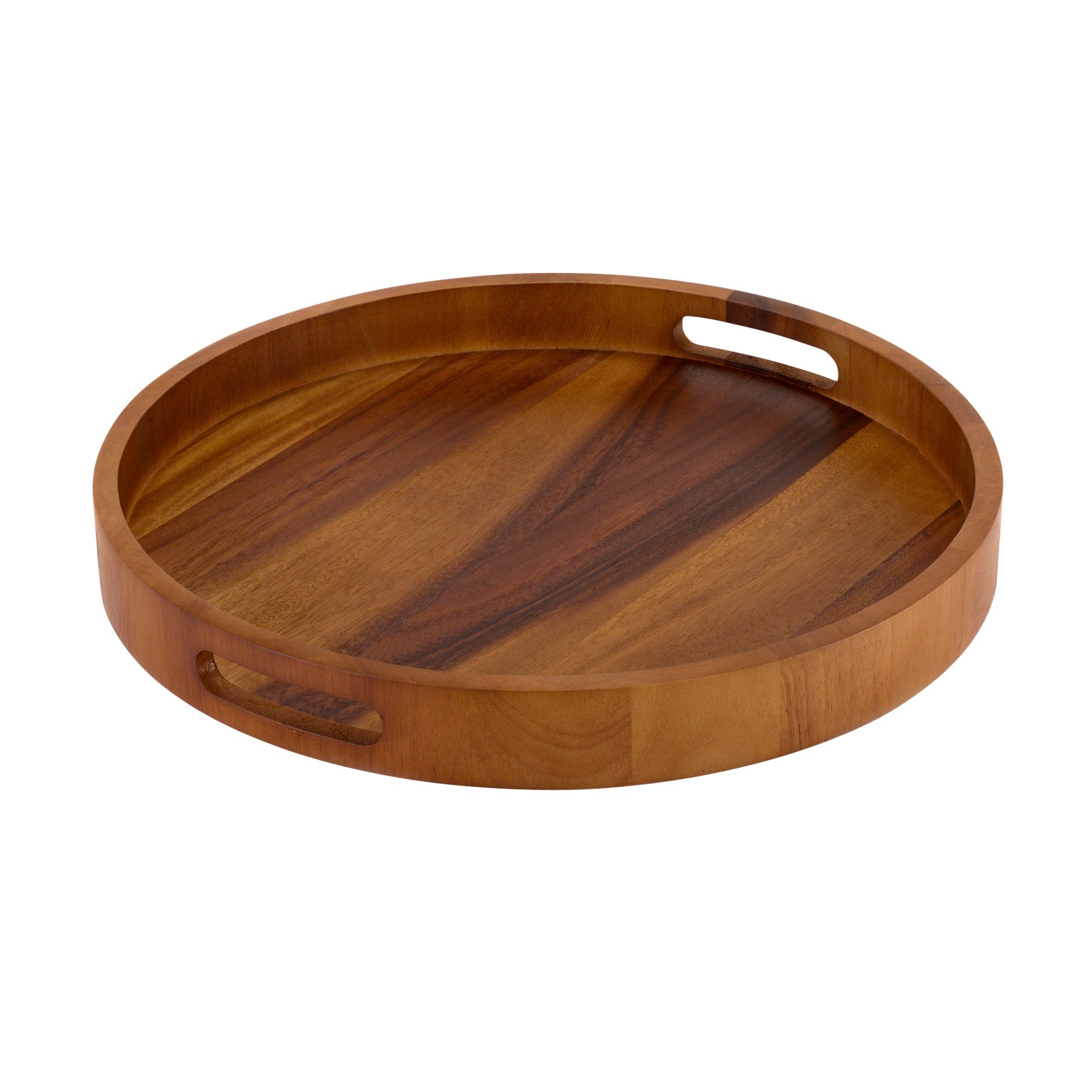 Round Acacia Wood Serving Tray | Solid Acacia | Side Handles | 13" | 15" | 17" | Set of 3 | Charcuterie | Kalmar Home
