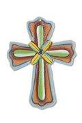 Painted Flower Cross Ornament – Handcrafted Metal Art