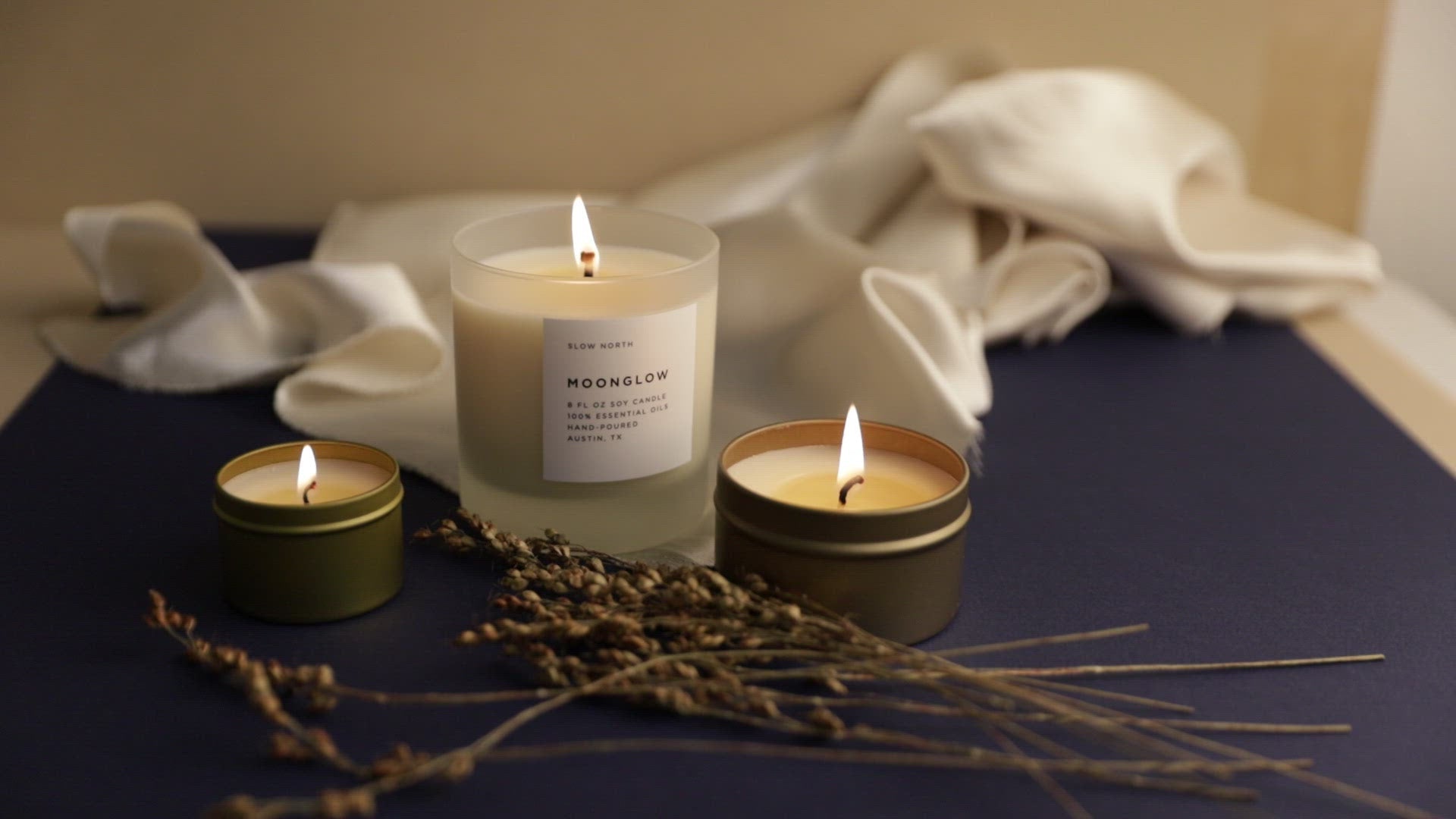 Moonglow | Patchouli, Cinnamon & Black Pepper Soy Candle | 100% Essential Oils | Brushed Gold Travel Tin | 6 oz | Slow North