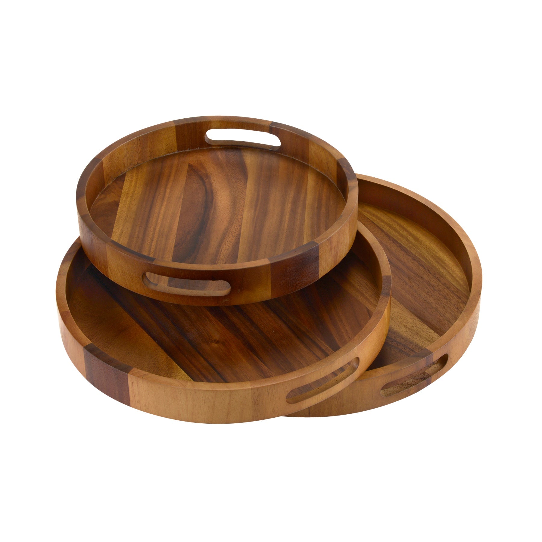 Round Acacia Wood Serving Tray | Solid Acacia | Side Handles | 13" | 15" | 17" | Set of 3 | Charcuterie | Kalmar Home