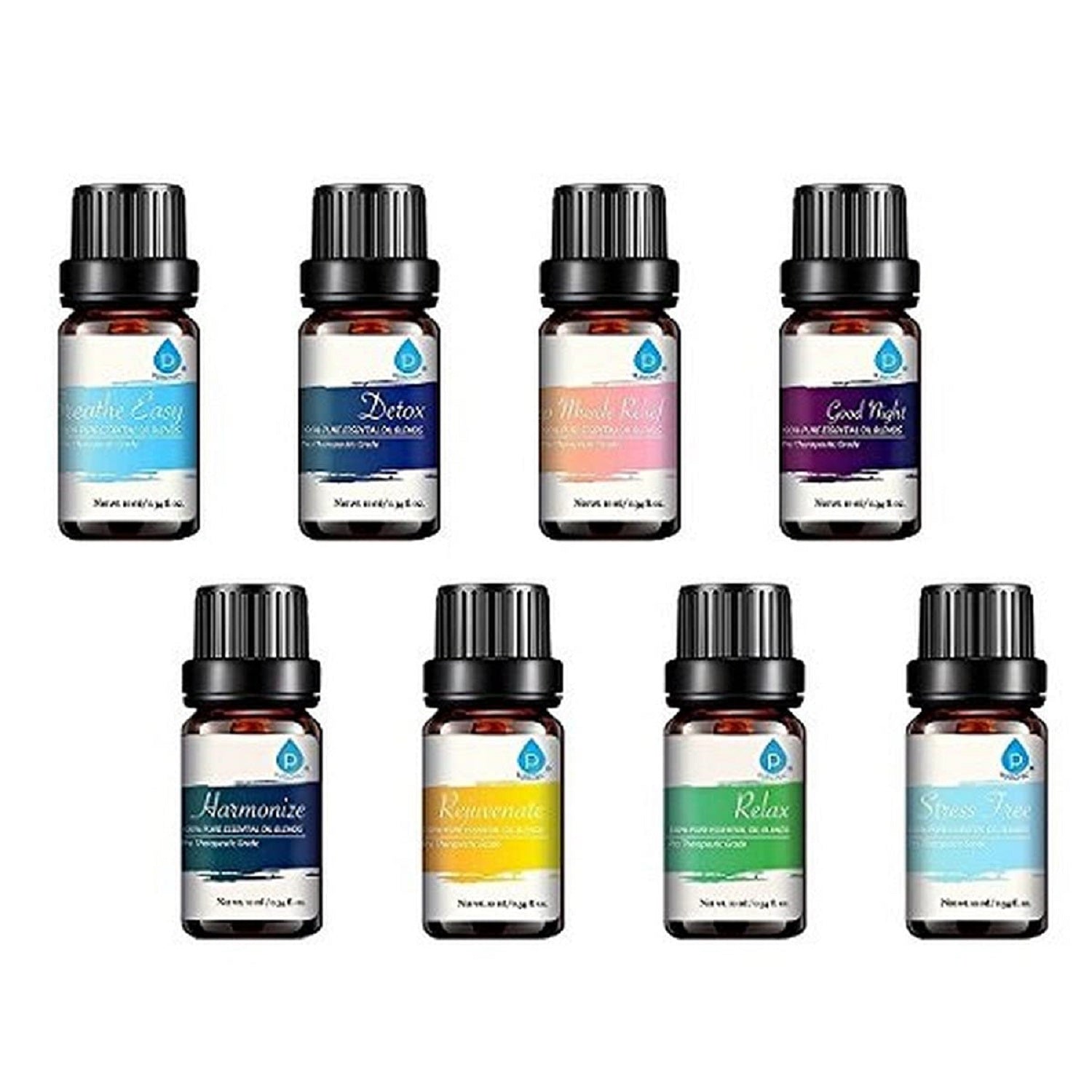 8-Pack Pure Essential Oil Blends | Deep Muscle Relief, Relax, Detox, Good Night, Breath Easy, Harmonize, Rejuvenate & Stress Free | PURSONIC